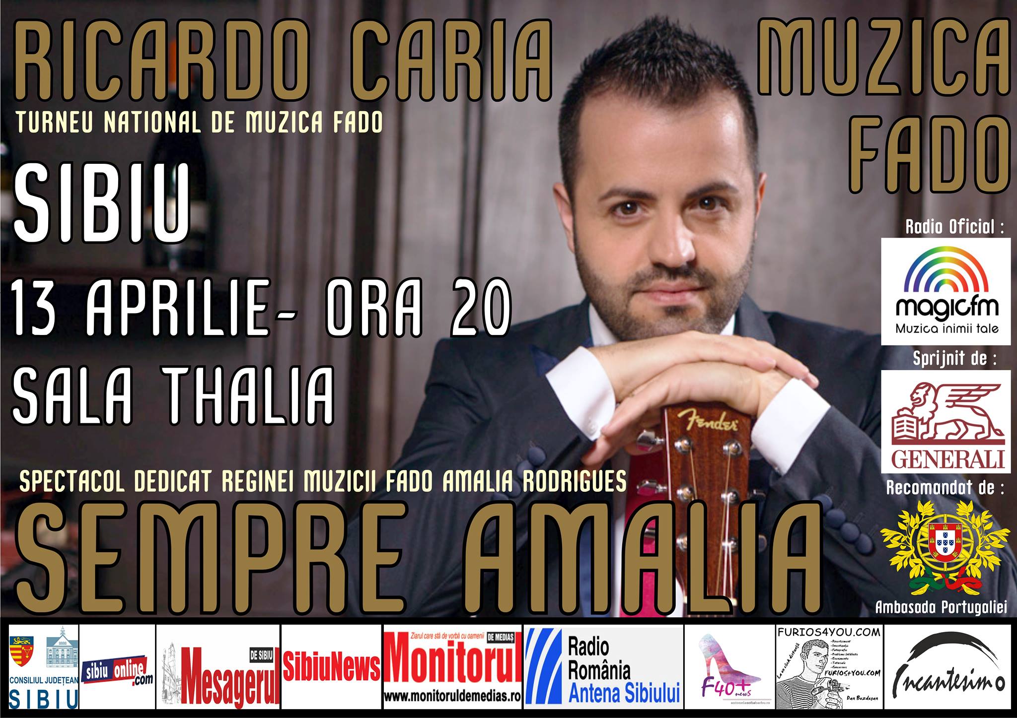 CONCURS: 2 invitatii duble la concertul „SEMPRE AMALIA ” a lui Ricardo Caria de la Sibiu
